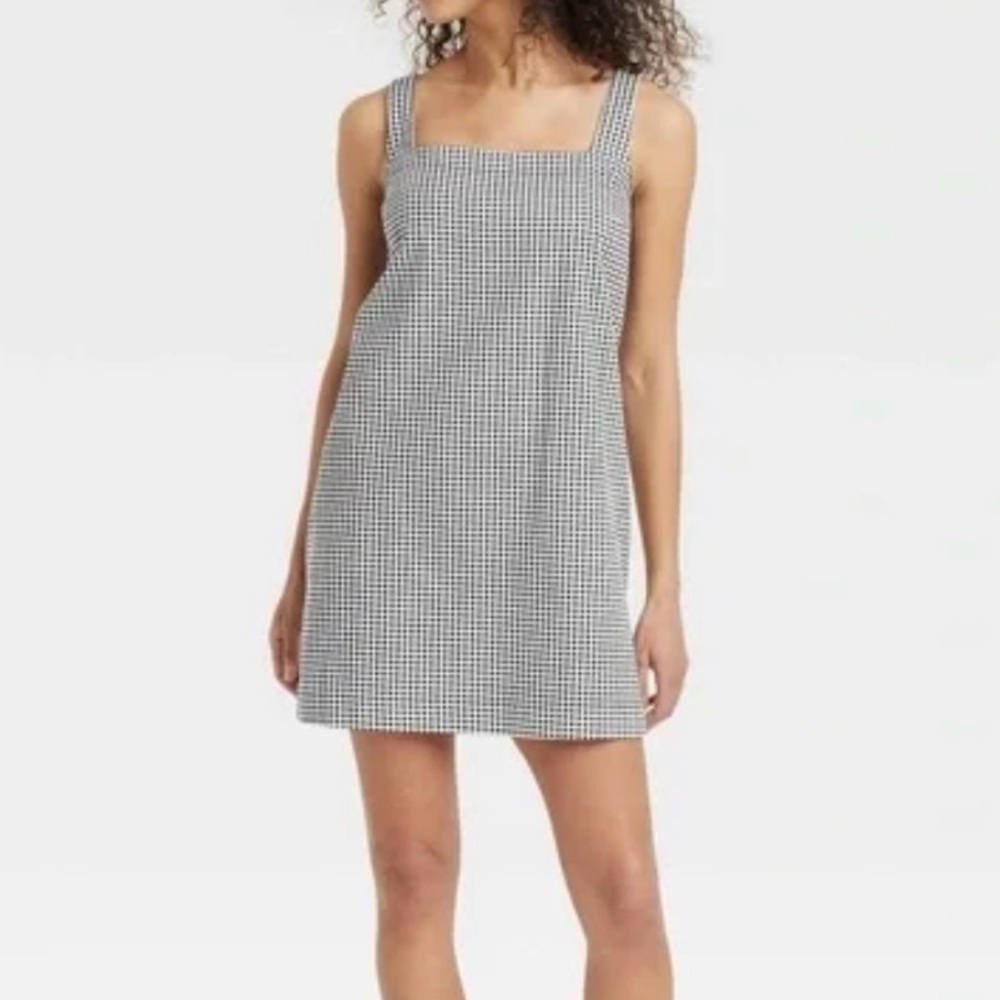 A New Day Black & White Gingham Mini Tank Shift Dress Side Seam Pockets Size XXL